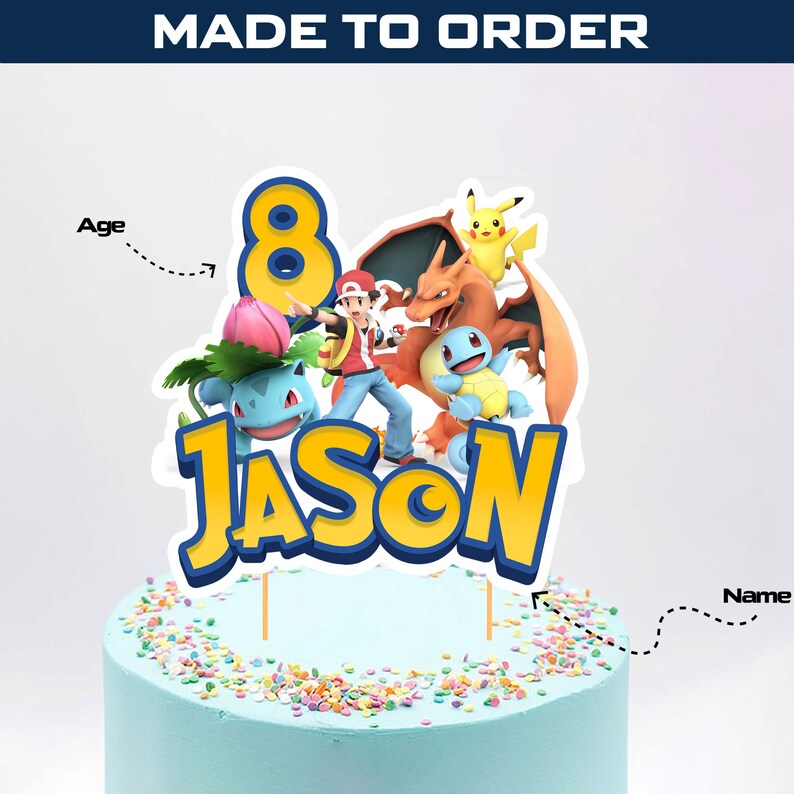 Printable Poke Birthday Cake Topper | Customizable Poke Party Mon Cake ...