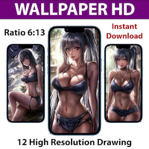 Wallpaper Bundle – 12 High-Resolution Drawings iPhone & Android Backgrounds | Anime Girls Manga art Phone wallpaper aspect 6:13