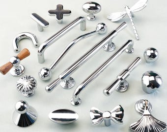 French Style Chrome Pulls Handles Dresser Drawer Handle Cabinet Pull Ball Knob Wardrobe Furniture Closet Door Handles Pulls Modern Hardware