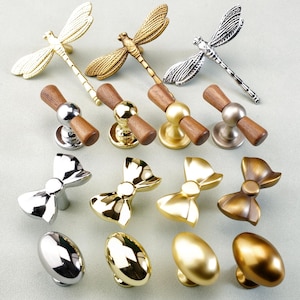 Bow/Egg/Dragonfly Knobs Dresser Drawer Knobs Cupboard Handles Gold Knobs Chrome Knob Closet Wardrobe Pulls Kitchen Cabinet Door Handles
