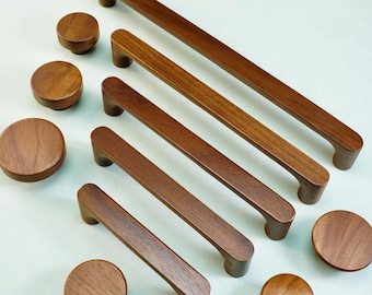 Puxadores de madeira de nogueira preta estilo ponte, puxadores de faia, maçaneta redonda para porta de armário, puxador de gaveta para cômoda, ferragens para armário de cozinha