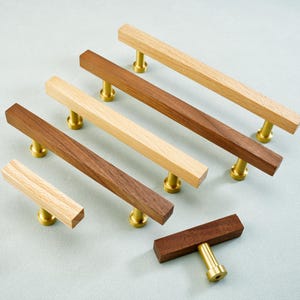 Manijas cuadradas de madera en forma de T estándar, de latón y nogal negro, para puertas de armarios, cajones de tocador y cocina.