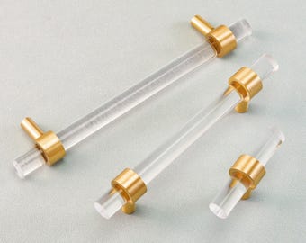 Acrylic Transparent Handles T Knob Pulls Brass Drawer Pulls Kitchen Cabinet Pulls Door Handles Bathroom Dresser Pulls Knobs Fashion Hardware