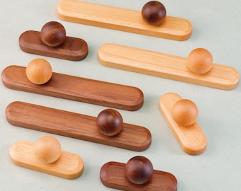 Tiradores únicos de madera maciza, tiradores de nogal para puertas de armarios, pomo de bola de haya para cajones de cómodas, tiradores para armarios de cocina, herrajes modernos.