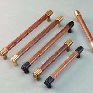 Solid Wood T Bar Pulls Gold Black Walnut Handles Cabinet Door Handle Closet Knob Antique Brass Dresser Drawer Pull Kitchen Cupboard Handles