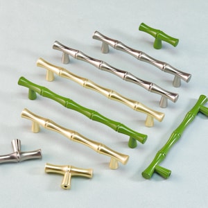 Unique Bamboo Handles Green Dresser Pulls Drawer Handles Brushed Nickel Gold Kitchen Cabinet Pulls Door Handle Closet Pull T-Knobs Hardware