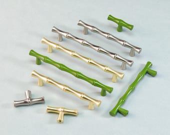 Einzigartige Bambusgriffe Grün Dresser Pulls Schubladengriffe Nickel gebürstet Gold Küchenschrank Zieht Türgriff Schrank Pull T-Knobs Hardware