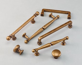 Unique Antique Brass T Style Handles Dresser Handles Drawer Pulls Cupboard Handles Cabinet Door Handles Round Knobs Retro Style Hardware