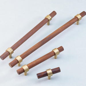 Simple T Type Wood Handles Brass Walnut Knobs Pulls Kitchen Door Handles Cabinet Door Handle Closet Knob Dresser Drawer Pull Modern Hardware