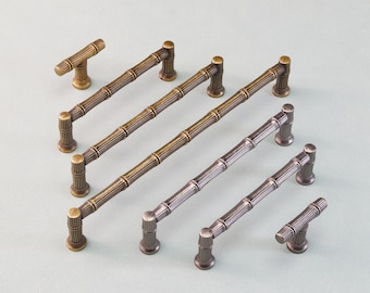 Einfache Antik Messing Bambus Stil Möbelgriffe Schubladengriff Antik Silber Schrank Griff Schranktür Griff T-Knob Retro Stil Hardware