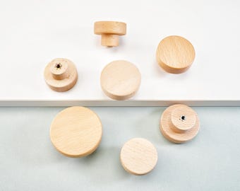 Unfertige Holzgriffe Knöpfe Buche Zieht Rohholz Schranktür Griff Schrank Runde Knauf Kommode Schublade Pull Küchenschrank Hardware
