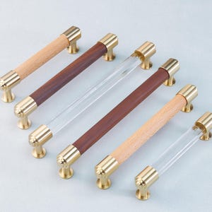 Solid Wood T Bar Handle Brass Walnut Pull Cabinet Door Handle Closet Knob Crystal Dresser Drawer Pull Beech Kitchen Cupboard Handle Hardware