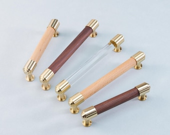 Einfacher Holz T-Bar zieht Nussbaum Pull-Schrank-Türgriff Wandknauf Kristall Kristallglas Dresser Schublade Pull Buche Küchenschrank Griff