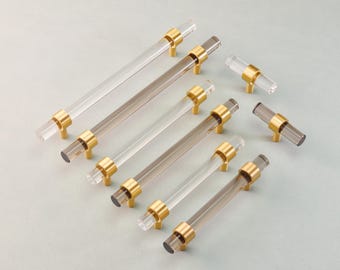 Transparent Handles Acrylic T Knob Pulls Brass Drawer Pulls Kitchen Cabinet Pulls Door Handles Bathroom Dresser Pulls Knobs Fashion Hardware
