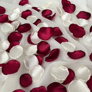 Deep Red and Ivory Rose Petals, Red Fabric Rose Petals, Petals, Satin Rose Petals, Black Petals, Wedding Red Ivory Rose Petals, Ivory Petals