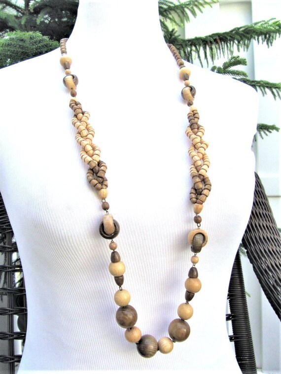 Wooden Bead Necklace Long Beaded 