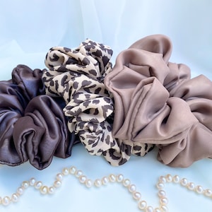 Oversized Hair Scrunchies, Large Scrunchie, Bridesmaid Scrunchies, Bridesmaid Gifts, Satin Scrunchie, Animal Print Scrunchies, Scrunchie Set