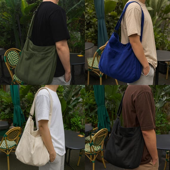 Large Canvas Crossbody Bag: Japanese Style Multi-color Shoulder