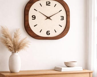 Mid Century Square Wooden Wall Clock Minimalist Retro Silent Decor