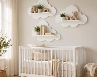 Set van 3 muurplanken wolken, houten montessoriplank, kinderkamermuurdecoratie in Scandinavische stijl