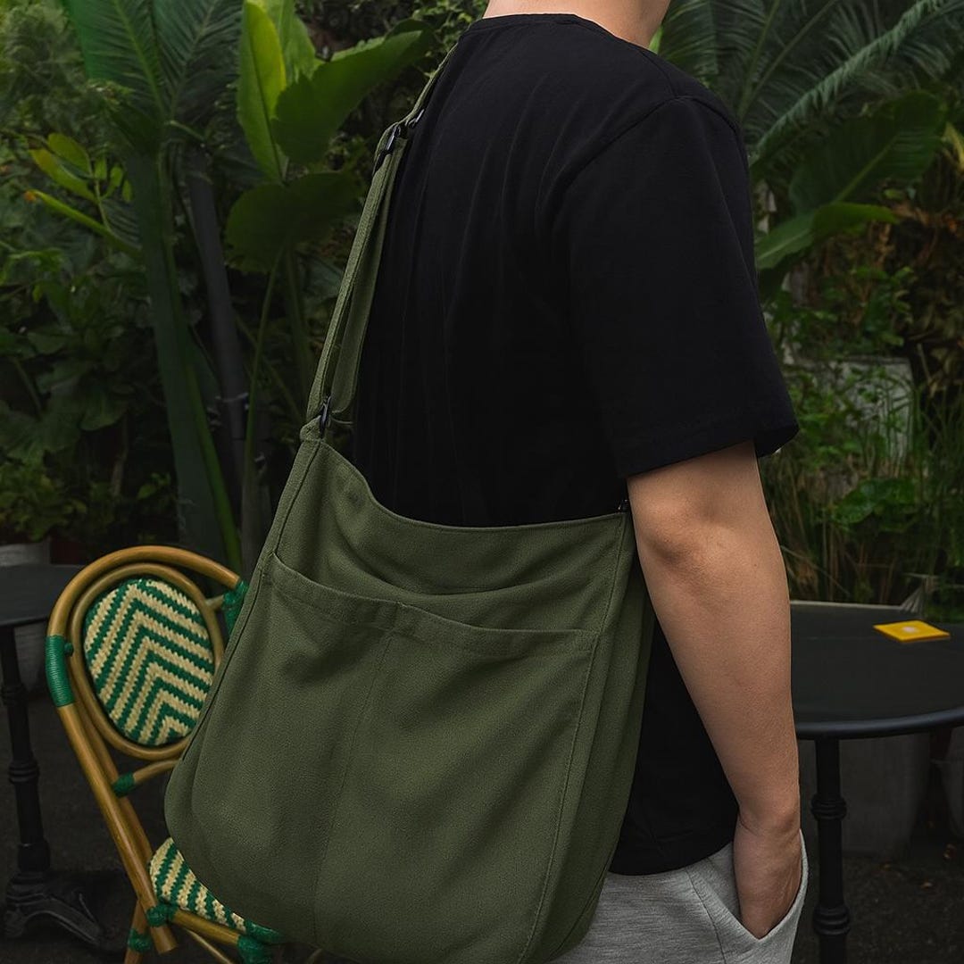 Large Canvas Crossbody Bag: Japanese Style Multi-color Shoulder