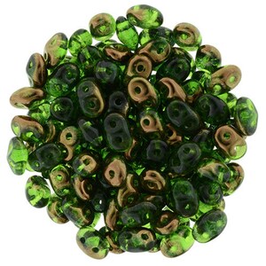 RR5005, Superduo,  Bronze Luster 1/2 - Green, 2 hole, 2.5x5mm, green, bronze, copper, olive, Kumihimo, Beadweaving, (sd-76)