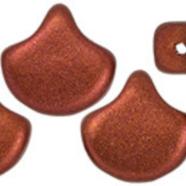 K0175 Matte METALLIC DARK Copper, Ginkgo Leaf Bead, 7.5 x7.5 mm, Matubo, 2 hole, Czech glass beads, 10g-20-35 beads (Gk18)