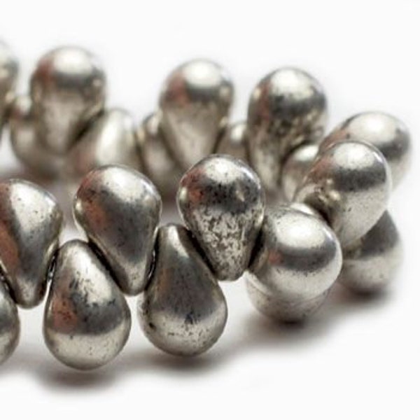 0963, Antique Silver, 4x6, 6x4mm drop beads, Kumihimo, Knitting, Beadweaving,  (4x6-32)