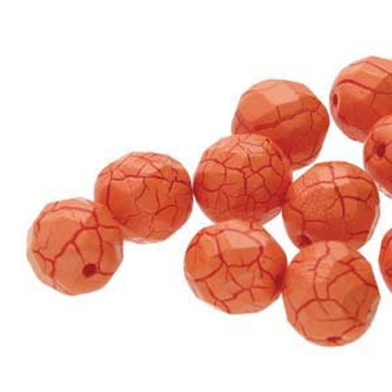 4mm IONIC, Orange/Dark Red, 40 Beads, Czech Fire Polished, Faceted Glass  Beads, (4-108)(bs)