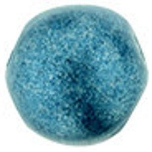 May include: Three teal blue glass beads with a textured surface. The beads have two holes each.