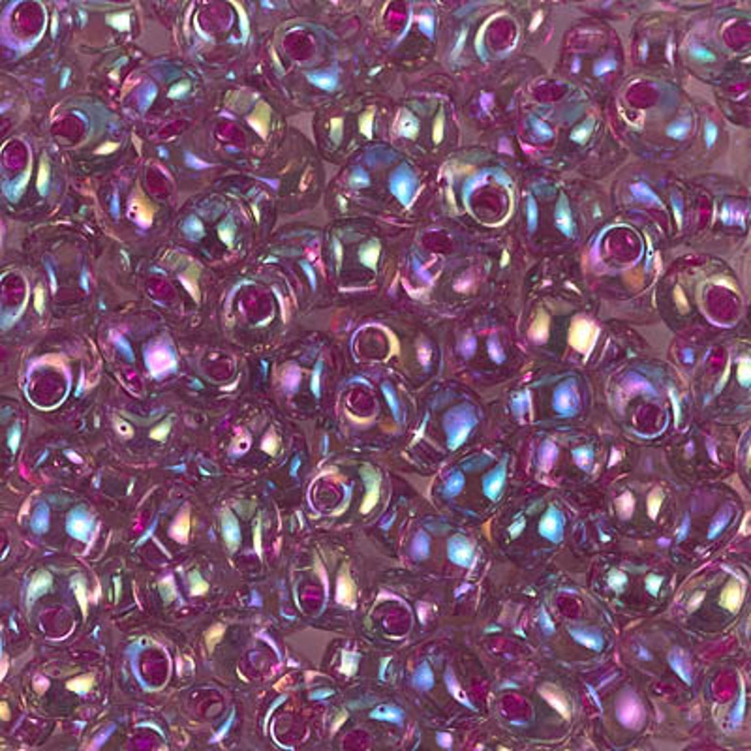 シリカ石　４個 2170, FUCHSIA Lined Smoky AMETHYST AB, 4mm Magatama, Miyuki Drop