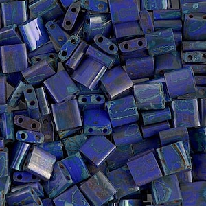 TL-4518, Opaque COBALT PICASSO,  5-15  grams, Miyuki, Tila Beads, 2 hole, 5x5x1.9mm, Kumihimo,Jewelry,Beading,Beadweaving, (wt76)