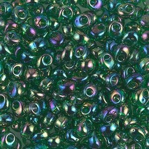 179, TRANSPATENT GREEN AB, 4mm Magatama, Miyuki glass beads, drop beads, fringe beads, green, blue, red, silver, purple, (m-10)