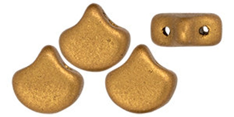 Gk28 2 hole K0174 Matubo Czech glass beads Ginkgo Leaf Bead Matte METALLIC ANTIQUE Gold 7.5 x7.5 mm 20-35 beads