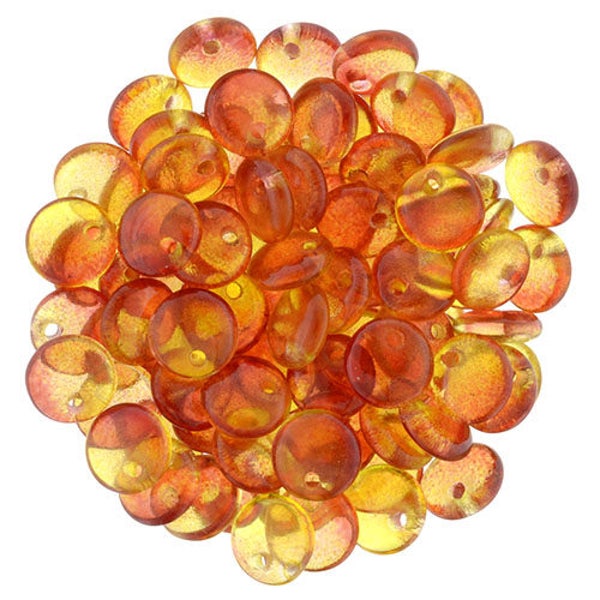 48001, Dual-Coated FUCHSIA/LEMON, 25-50, 6mm Lentil Beads, One Hole, orange, lemon, Czech glass beads, yellow, orange,(LB-19),