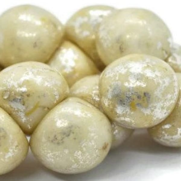 1360, Opaque Yellow Ivory with a Mercury Finish,  9x8mm Mushroom Buttons Glass Beads, Opaque, Drop Beads, (mush16)