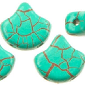 IO24614, Ionic Turquoise Green/Brown, Ginkgo Leaf Bead, 7.5 x7.5 mm, Matubo, 2 hole, Czech glass beads, 10g-20-35 beads (Gk116)