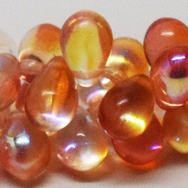 HYACINTH CELESTRIAL, 6x9mm, orange, red, yellow, pink, drop beads, Kumihimo, Beadweaving, (6x9-31)