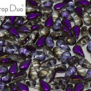 DropDuo, CRYSTAL AZURO, Czech Glass, 2 hole, 3x6mm, crystal, clear, purple, gold, Kumihimo, Beadweavng, (dd2)
