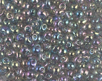 DP-2440, Transparent Gray Rainbow Luster, Miyuki 3.4mm Drop Bead, fringe beads, silver, gray,  kumihimo, weaving (db-136)