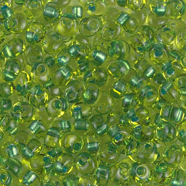 F44, Spkl GREEN Lined CHARTREUSE, 4mm Magatama, Miyuki, green, olive, sage, glass beads, drop beads, fringe beads, (m-41)