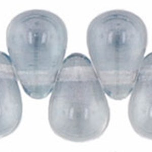 14464, LUSTER TRANSPARENT BLUE, 4x6, 6x4mm drop beads, tear drops, rain drops, Kumihimo, Knitting, Beadweaving, (4x6-18)