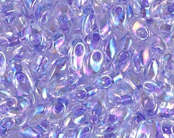 LMA-2145, Lilac Lined Crystal AB, 10-20 grams, Miyuki 4x7 Long Magatama, fringe drop beads, purple, violet, kumihimo, beadweaving (LM57)