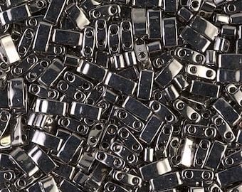 HTL-190, NICKEL PLATED, 5-10 grams, Miyuki, Half Tila Beads, 2 hole, 5x2.3x1.9mm, Beadweaving, silver, gray, pewter, (ht93)
