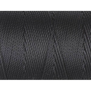 May include: Black cotton cord, a type of string used for crafts and macrame.
