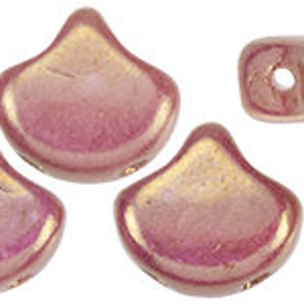 LK03000, Luster Metallic Red, Ginkgo Leaf Bead, 7.5 x7.5 mm, Matubo, 2 hole, Czech glass beads, 10g-20-35 beads (Gk66)