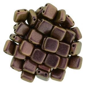 94100, CzechMates Tile, POLYCHROME COPPER ROSE, Color Trends, 25-50, 6mm, 2 hole, glass beads, Jewelry, Beadweaving, (t12)