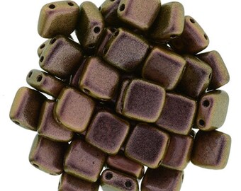 94100, CzechMates Tile, POLYCHROME COPPER ROSE, Color Trends, 25-50, 6 mm, 2 Loch, Glasperlen, Schmuck, Beadweave, (t12)