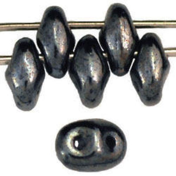 14400, HEMATITE, Superduo, 2 hole, 2.5x5mm, hematite, gray, black, opaque, Kumihimo, Beadweaving, (sd-16)