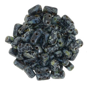 T2398, Jet Picasso, CzechMates Brick, 3/6mm  Two Hole, Czech beads, black, jet, picasso, gray, blue, green, silver, yellow, (BR21)